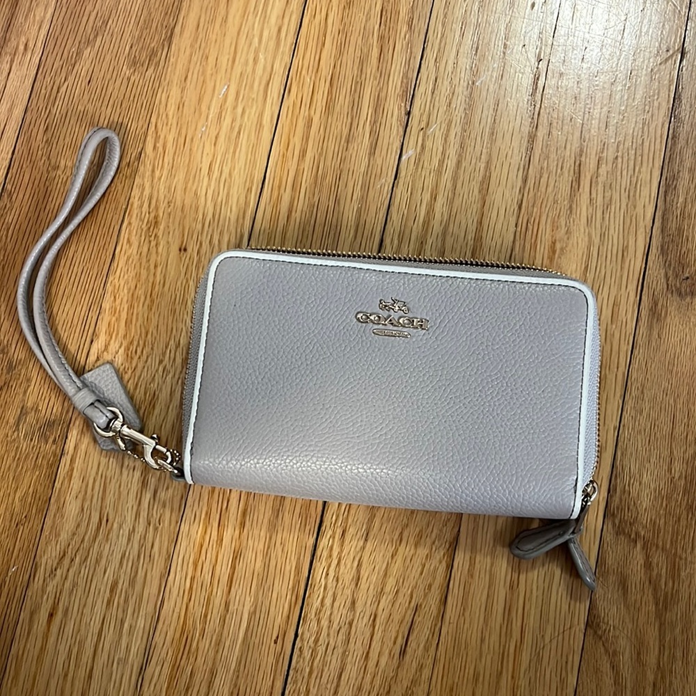 Coach double zip wallet with wrist strap